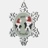 Kerst Boston Terriers gepersonaliseerde versiering Tin Sneeuwvlok Ornament (Rechts)