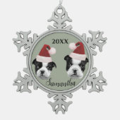 Kerst Boston Terriers gepersonaliseerde versiering Tin Sneeuwvlok Ornament (Voorkant)