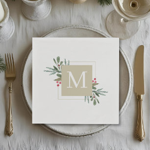Kerst Botanicals Familie Initiaal Vakantiefeest Servet