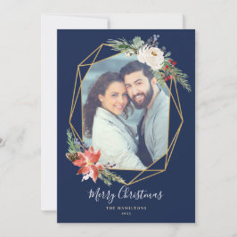 Kerst Botanicals Geometrisch Blauw Foto Feestdagenkaart