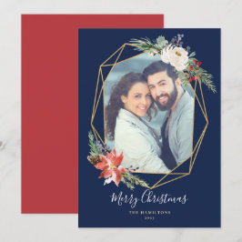 Kerst Botanicals Geometrisch Blauw Foto Feestdagenkaart