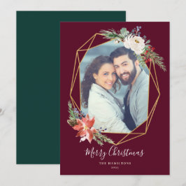 Kerst Botanicals Geometrisch Rood Foto Feestdagenkaart