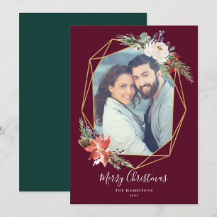 Kerst Botanicals Geometrisch Rood Foto Feestdagenkaart