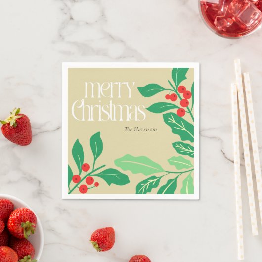 Kerst Botanicals Holly Leaves and Berries Servet (Insitu)