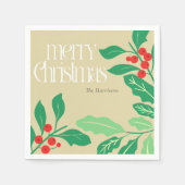 Kerst Botanicals Holly Leaves and Berries Servet (Voorkant)