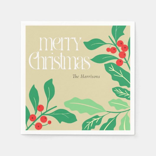 Kerst Botanicals Holly Leaves and Berries Servet (Voorkant)