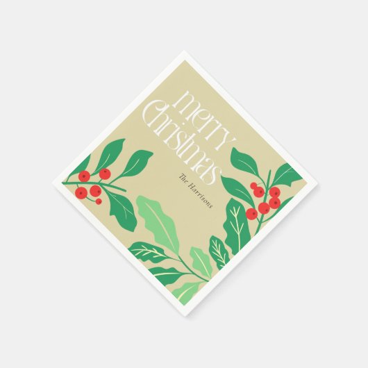 Kerst Botanicals Holly Leaves and Berries Servet (Hoek)