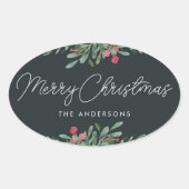 Kerst Botanicals Kerstcadeau Ovale Sticker (Voorkant)