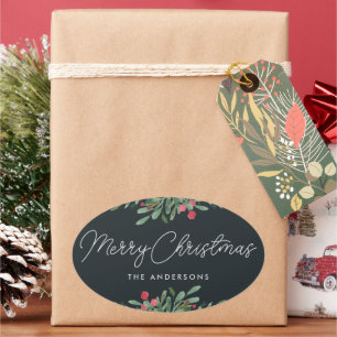 Kerst Botanicals Kerstcadeau Ovale Sticker