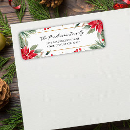 Kerst Botanicals Rode Poinsettia Bloemen Custom Etiket