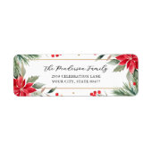 Kerst Botanicals Rode Poinsettia Bloemen Custom Etiket (Voorkant)