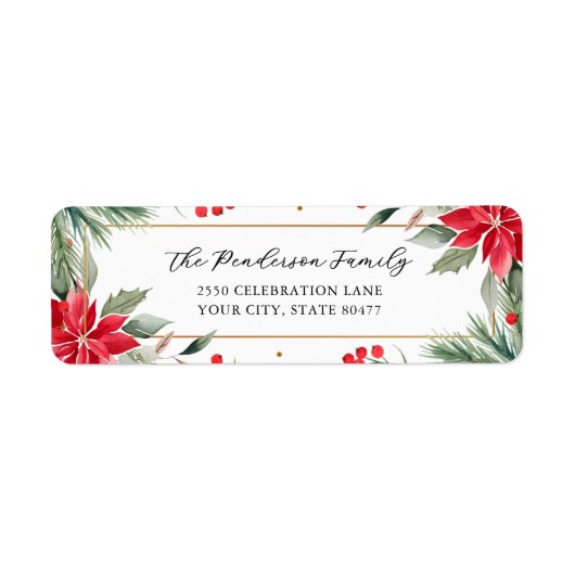 Kerst Botanicals Rode Poinsettia Bloemen Custom Etiket (Voorkant)