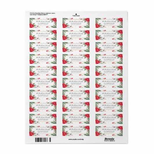 Kerst Botanicals Rode Poinsettia Bloemen Custom Etiket (Full Sheet)