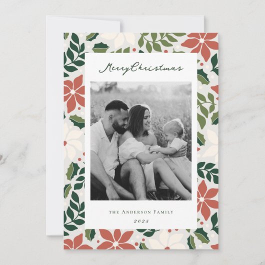 Kerst Botanicals Tweezijdige Familiefoto Feestdagenkaart (Voorkant)