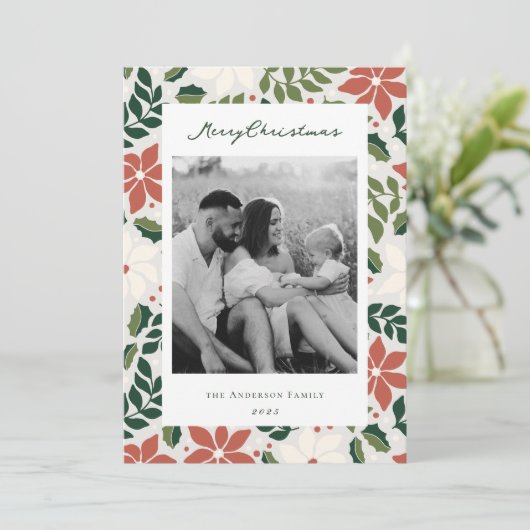 Kerst Botanicals Tweezijdige Familiefoto Feestdagenkaart (Staand voorkant)