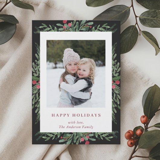 Kerst Botanicals Vakantie Fotokaart Feestdagenkaart