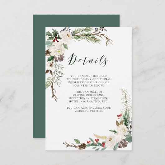 Kerst botanisch | Details bruiloftsgasten Kaart (Voorkant / Achterkant)