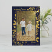 kerst botanisch | Foto Marine Blauw en Goud Folie Feestdagenkaart (Staand Voorkant)