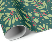 Kerst Botanisch groen en rode bessen Cadeaupapier (Rol Hoek)