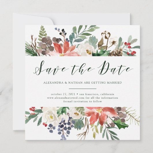 Kerst botanisch | Kerstscript Save the Date Kaart (Voorkant)