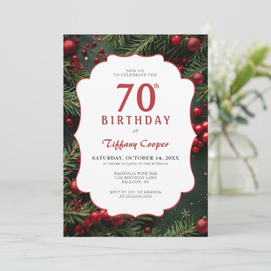 Kerst Botanische 70ste verjaardag Kaart (Staand voorkant)