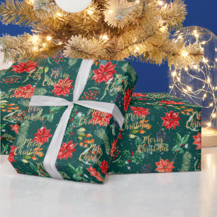 Kerst botanische afdruk cadeaupapier