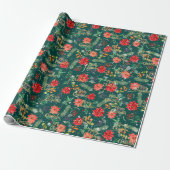 Kerst botanische afdruk cadeaupapier (Uitgerold)
