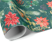 Kerst botanische afdruk cadeaupapier (Rol Hoek)