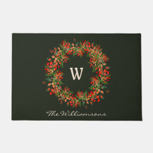 Kerst Botanische Bes Wreath Familie Monogram Deurmat