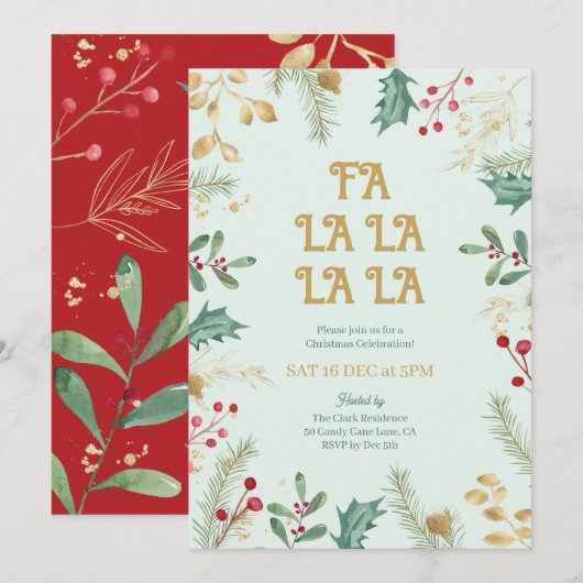 Kerst Botanische Bloem Dinner Party Uitnodiging (Voorkant / Achterkant)
