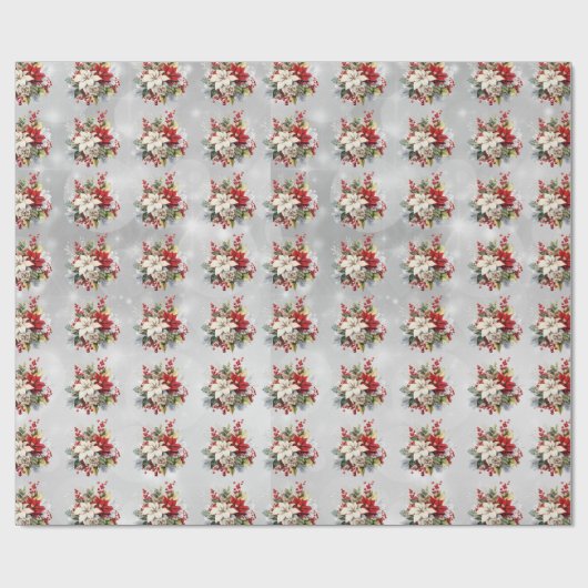 Kerst Botanische Bloemen Patroon Cadeaupapier (Vlak)