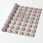 Kerst Botanische Bloemen Patroon Cadeaupapier (Uitgerold)