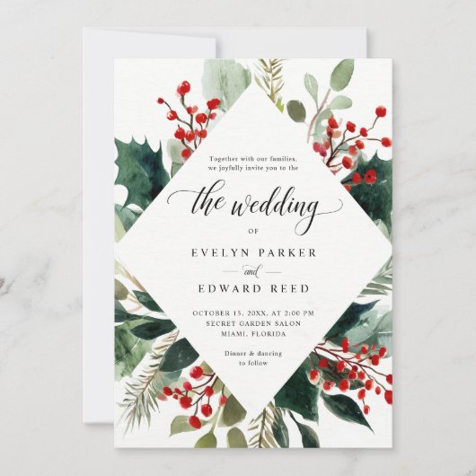 Kerst Botanische bruiloft Kaart (Voorkant)