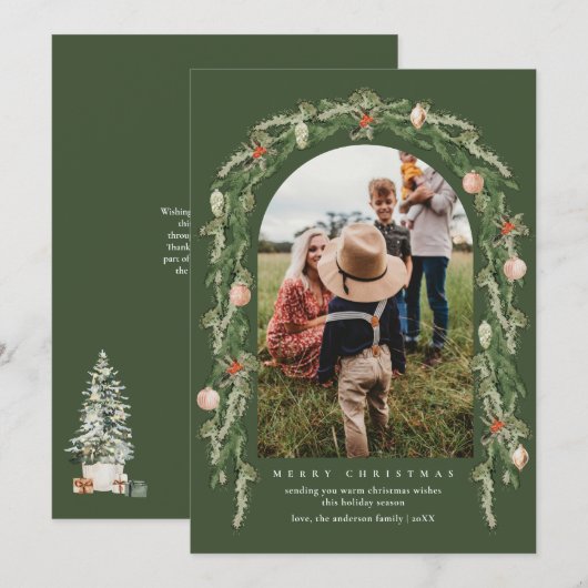 Kerst Botanische en Bloemengroen Fotokaart Feestdagenkaart (Voorkant / Achterkant)