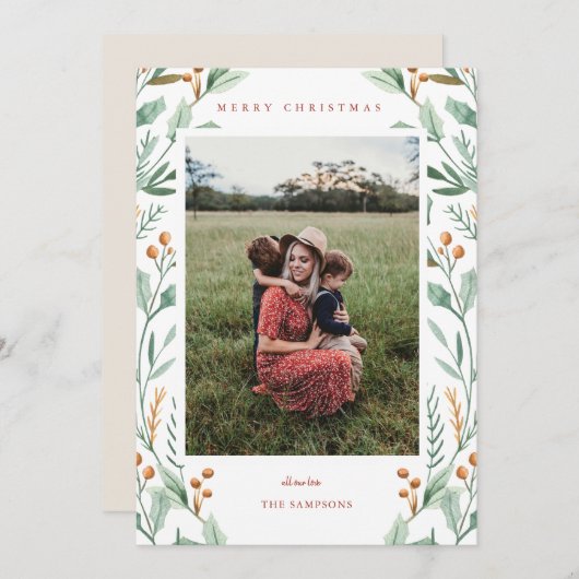 Kerst Botanische en bloemengroene fotokaart Kaart (Voorkant / Achterkant)