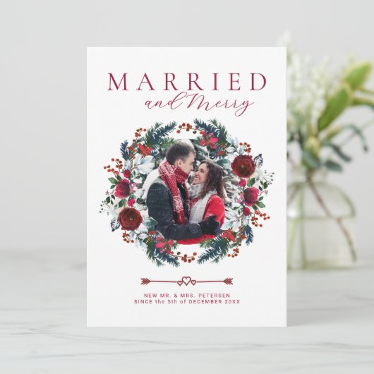 Kerst botanische getrouwde en vrolijke foto feestdagenkaart (Staand voorkant)