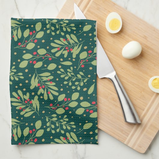 Kerst Botanische Greenery Berry Classic Theedoek (Quarter Fold)