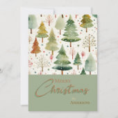 Kerst Botanische Groen Bruine Waterverf Bomen Feestdagenkaart (Voorkant)