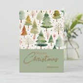 Kerst Botanische Groen Bruine Waterverf Bomen Feestdagenkaart (Staand voorkant)