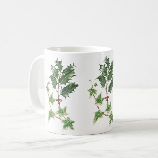 Kerst Botanische Holly en Ivy Mok (Voorkant links)
