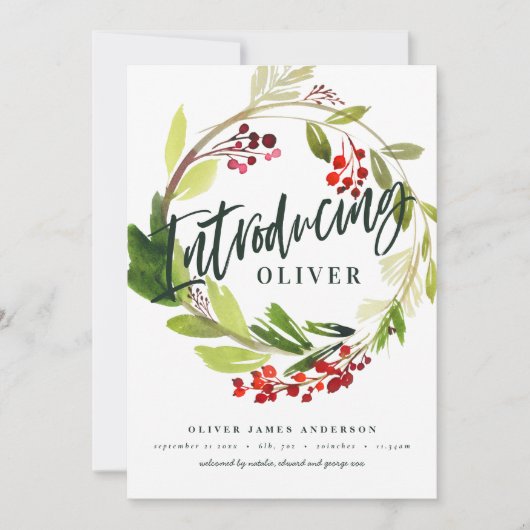 Kerst botanische introductie geboorte aankondiging (Voorkant)