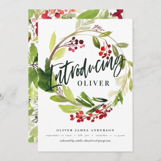 Kerst botanische introductie geboorte aankondiging (Voorkant / Achterkant)