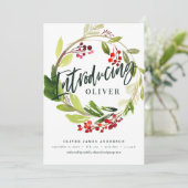 Kerst botanische introductie geboorte aankondiging (Staand voorkant)