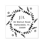 Kerst Botanische Krans Initialen Retouradres Zelfinktende Stempel (Design)