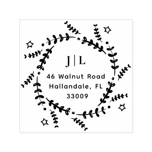Kerst Botanische Krans Initialen Retouradres Zelfinktende Stempel (Design)