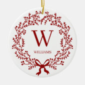 Kerst Botanische Krans Monogram Foto Keramisch Ornament (Voorkant)