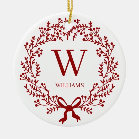 Kerst Botanische Krans Monogram Foto Keramisch Ornament (Voorkant)