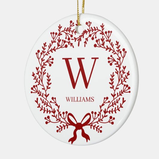 Kerst Botanische Krans Monogram Foto Keramisch Ornament (Links)