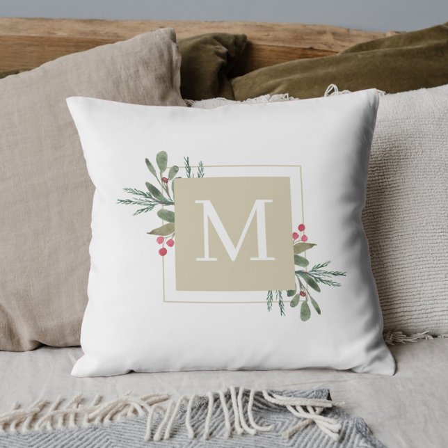 Kerst Botanische Monogram Kussen (Creator heeft geüpload)