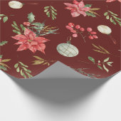 Kerst Botanische Patroon Rood en Gouden Cadeaupapier (Hoek)